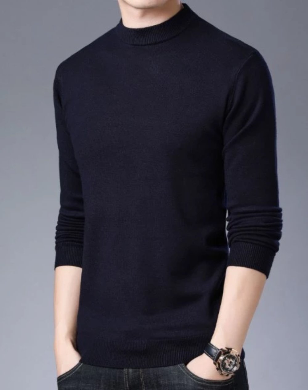 Slim Fit Sweater for Men with Round Neck