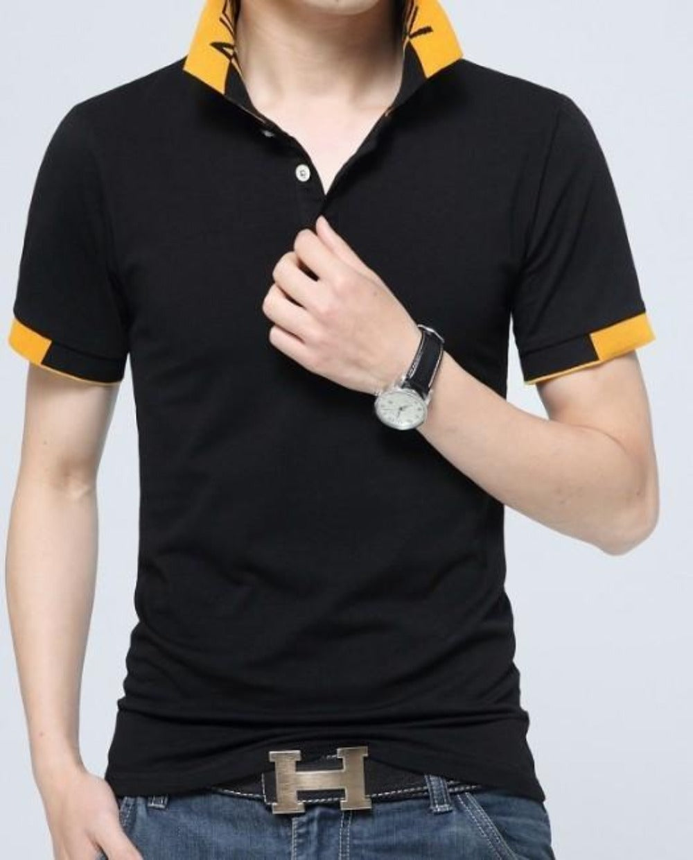 Two-Toned Men's Short Sleeve Polo Shirt