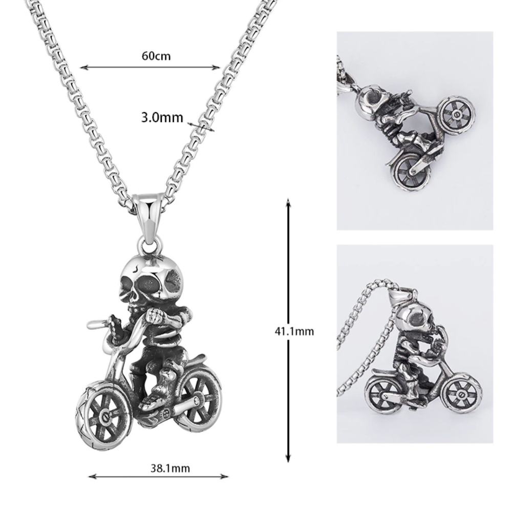 Bike Necklace with a Skeleton Design