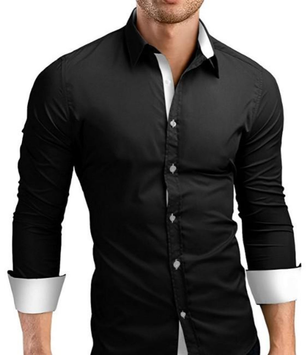 Slim-Fit Long Sleeve Button-Up Shirt for Men