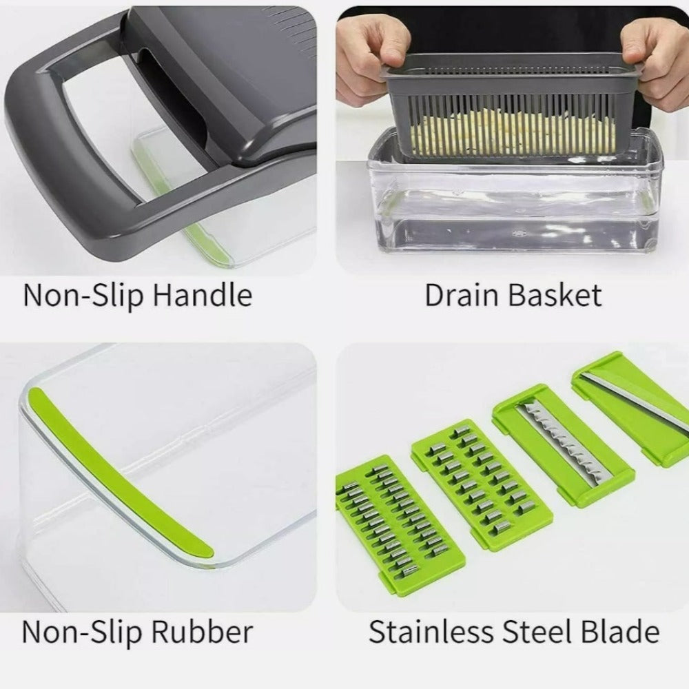 Vegetable and Fruit Slicer with Multi-Purpose Functionality and Convenient Food Storage