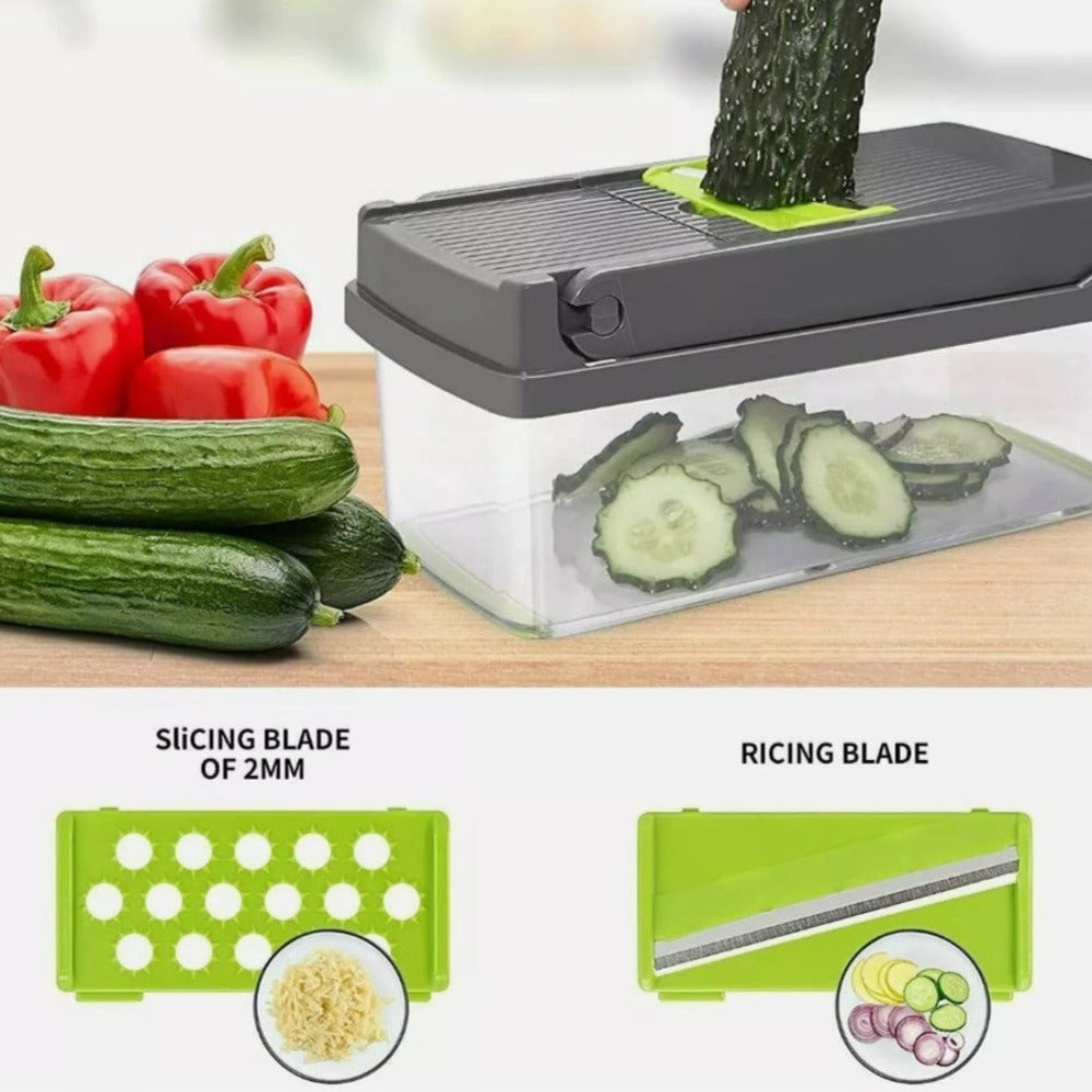 Vegetable and Fruit Slicer with Multi-Purpose Functionality and Convenient Food Storage
