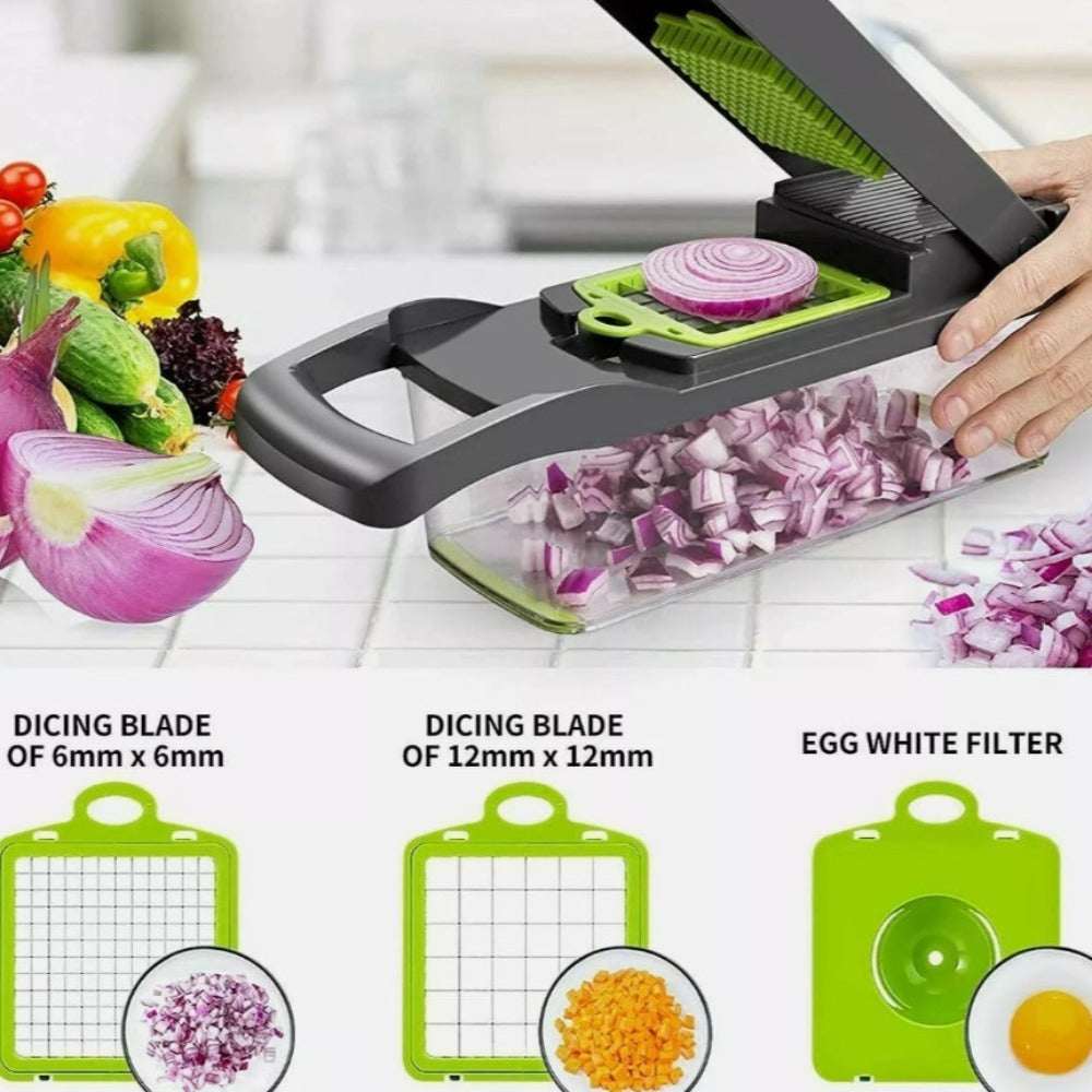 Vegetable and Fruit Slicer with Multi-Purpose Functionality and Convenient Food Storage