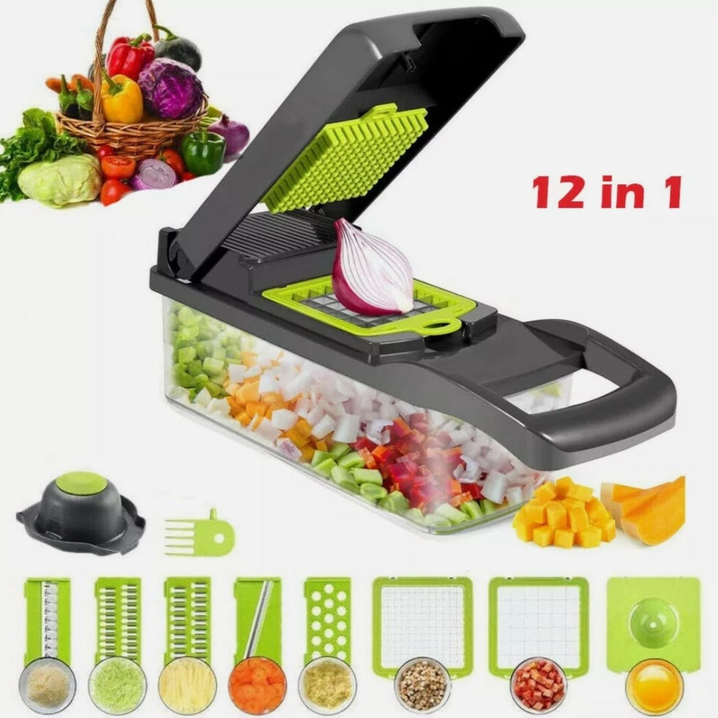 Vegetable and Fruit Slicer with Multi-Purpose Functionality and Convenient Food Storage