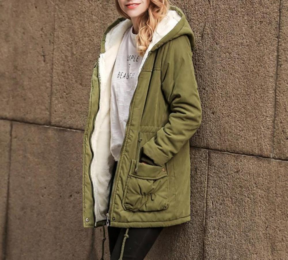 Army Green Hooded Parka Jacket for Women