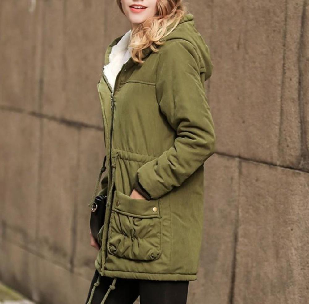 Army Green Hooded Parka Jacket for Women