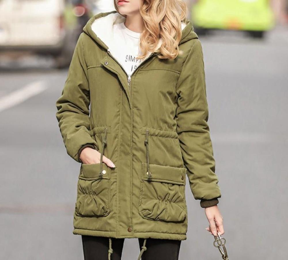 Army Green Hooded Parka Jacket for Women