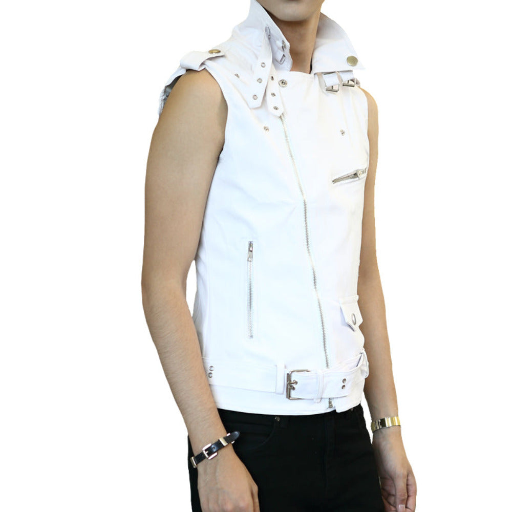 Vegan Leather Motorcycle Waistcoat for Men