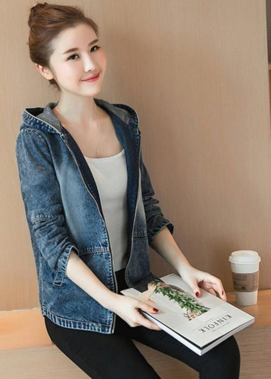 Short Denim Jacket with Hood - Women's Fashion Statement Piece