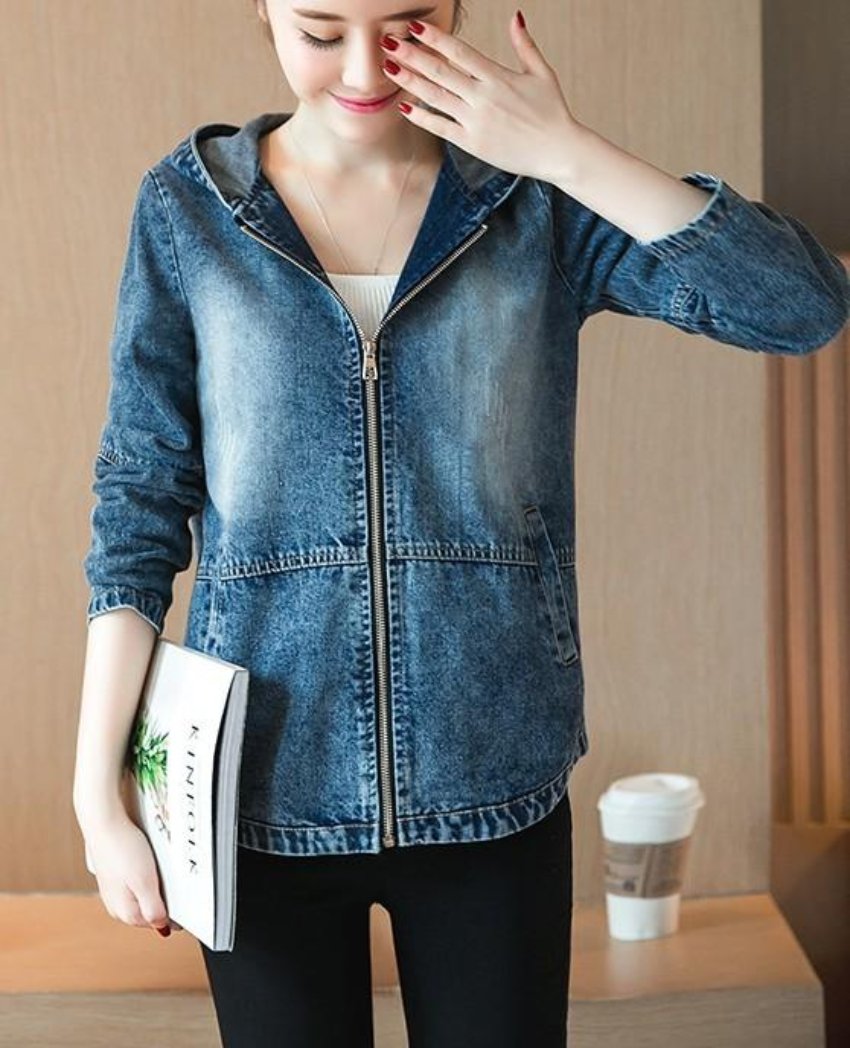 Short Denim Jacket with Hood - Women's Fashion Statement Piece