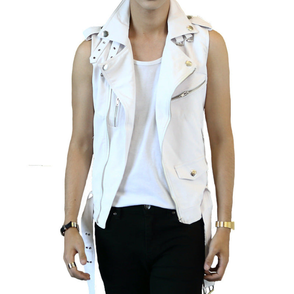 Vegan Leather Motorcycle Waistcoat for Men