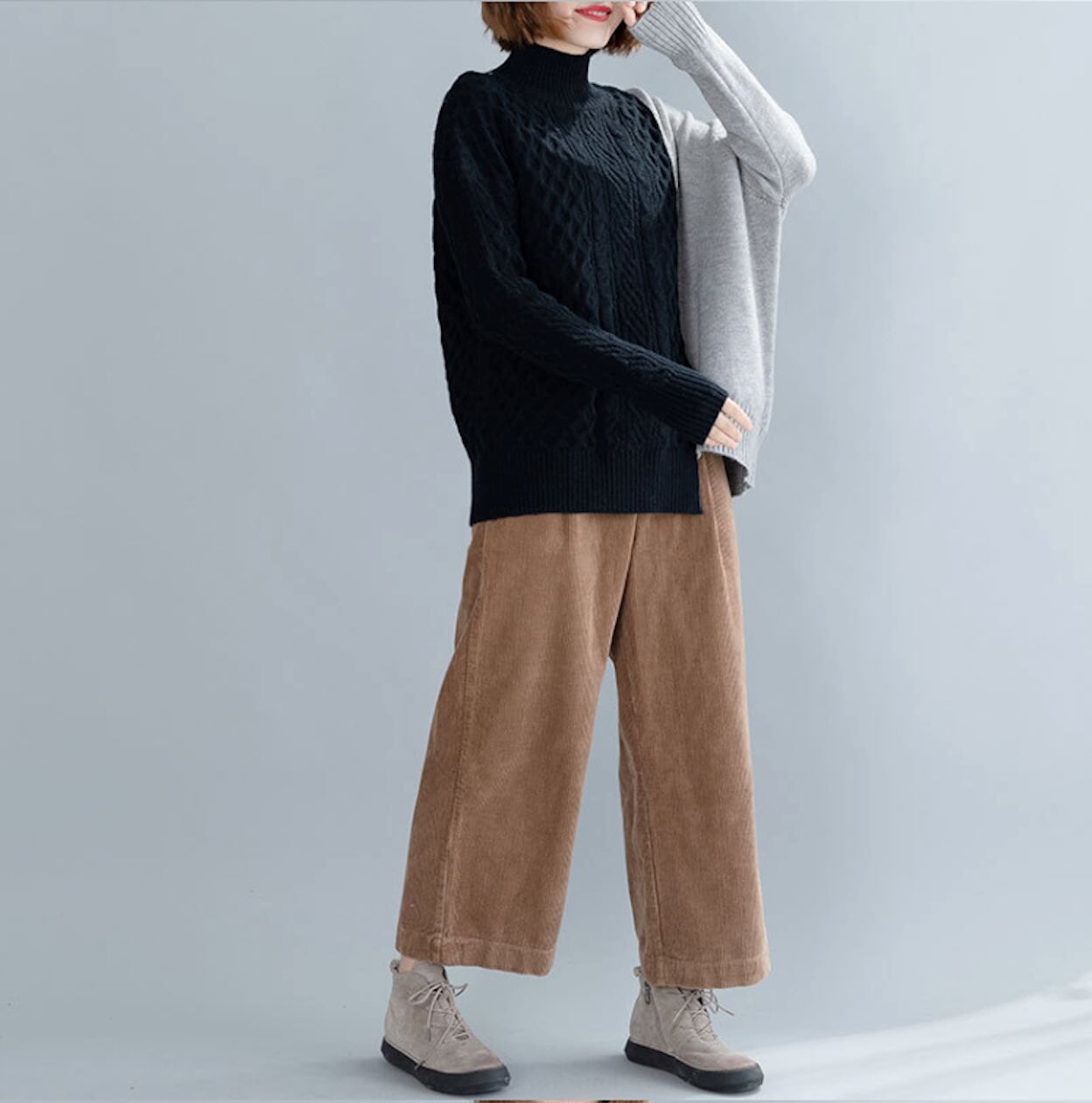 Two Color Cable Knit Pullover for Women