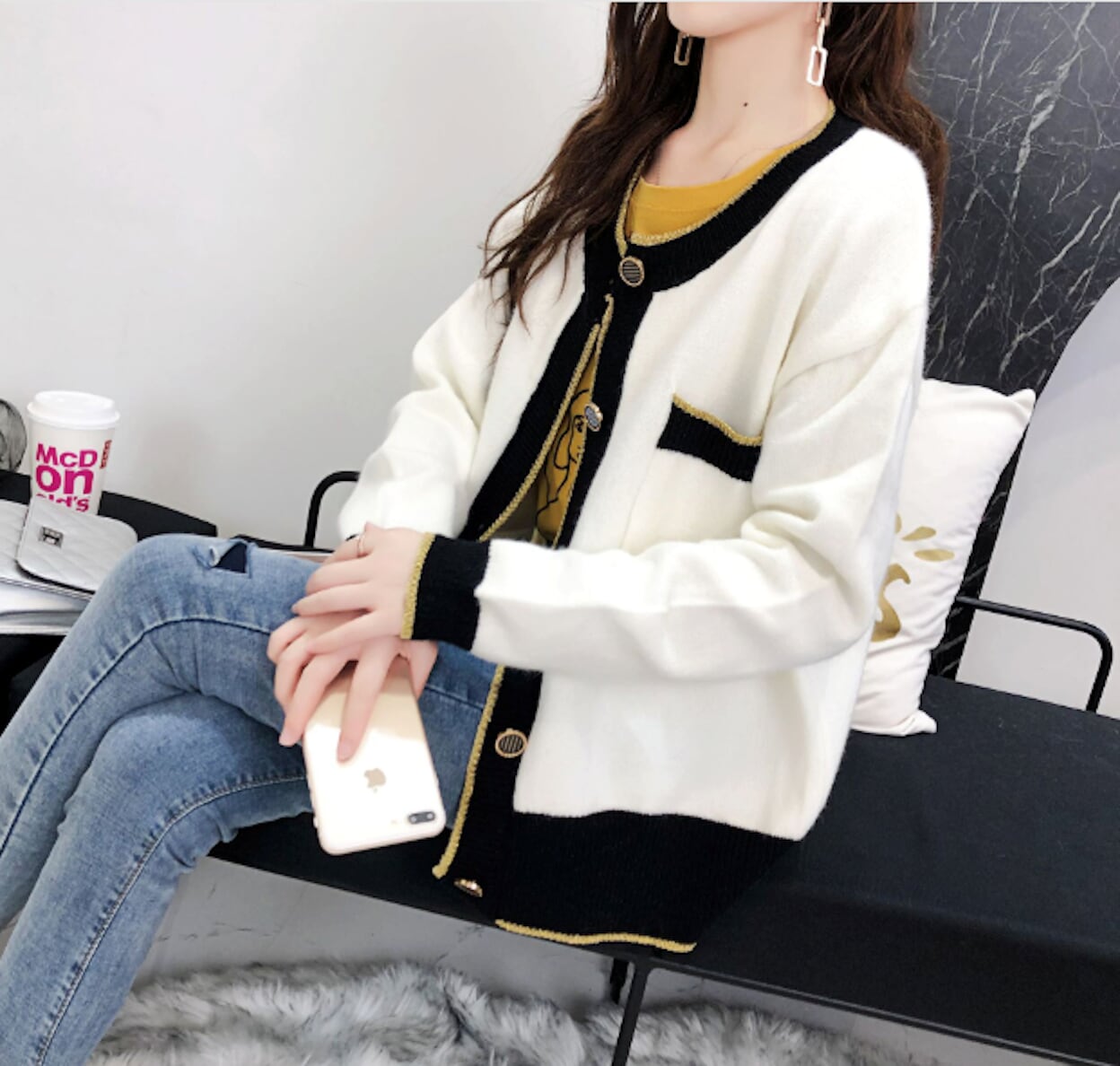 Two Tone Women's Button-Up Cardigan - Clarifying the Essence of the Product while Distinguishing It from the Original