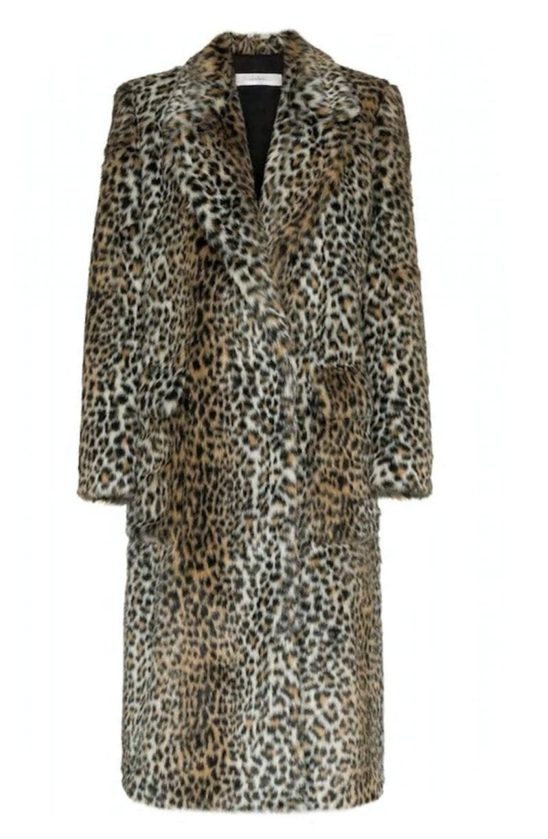Leopard Print Faux Fur Coat for Women Featuring Convenient Pockets