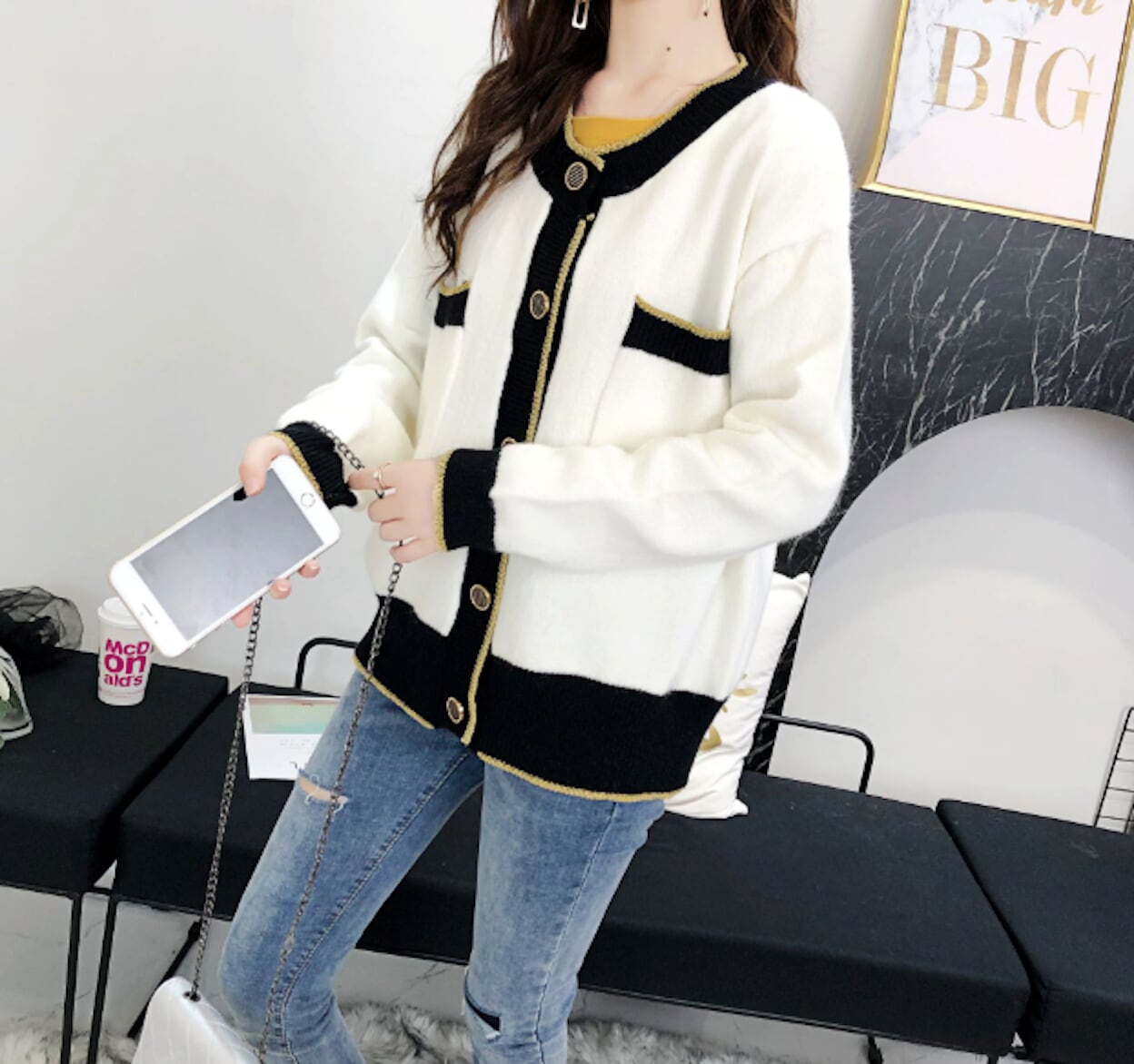 Two Tone Women's Button-Up Cardigan - Clarifying the Essence of the Product while Distinguishing It from the Original