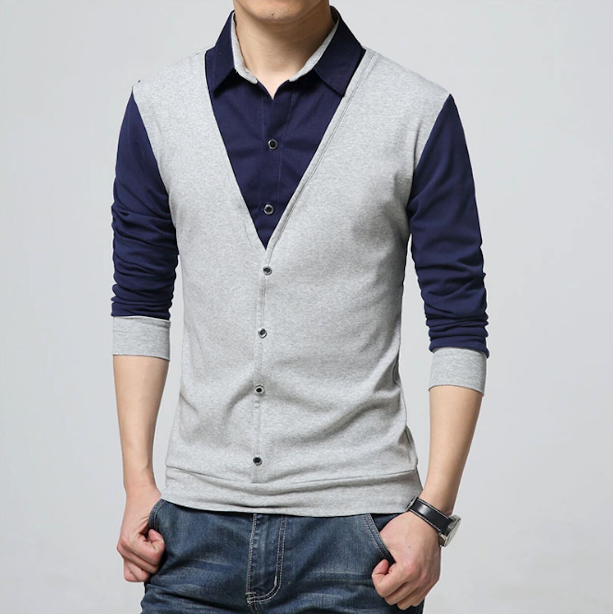 Vest-Enhanced Men's Layered Shirt
