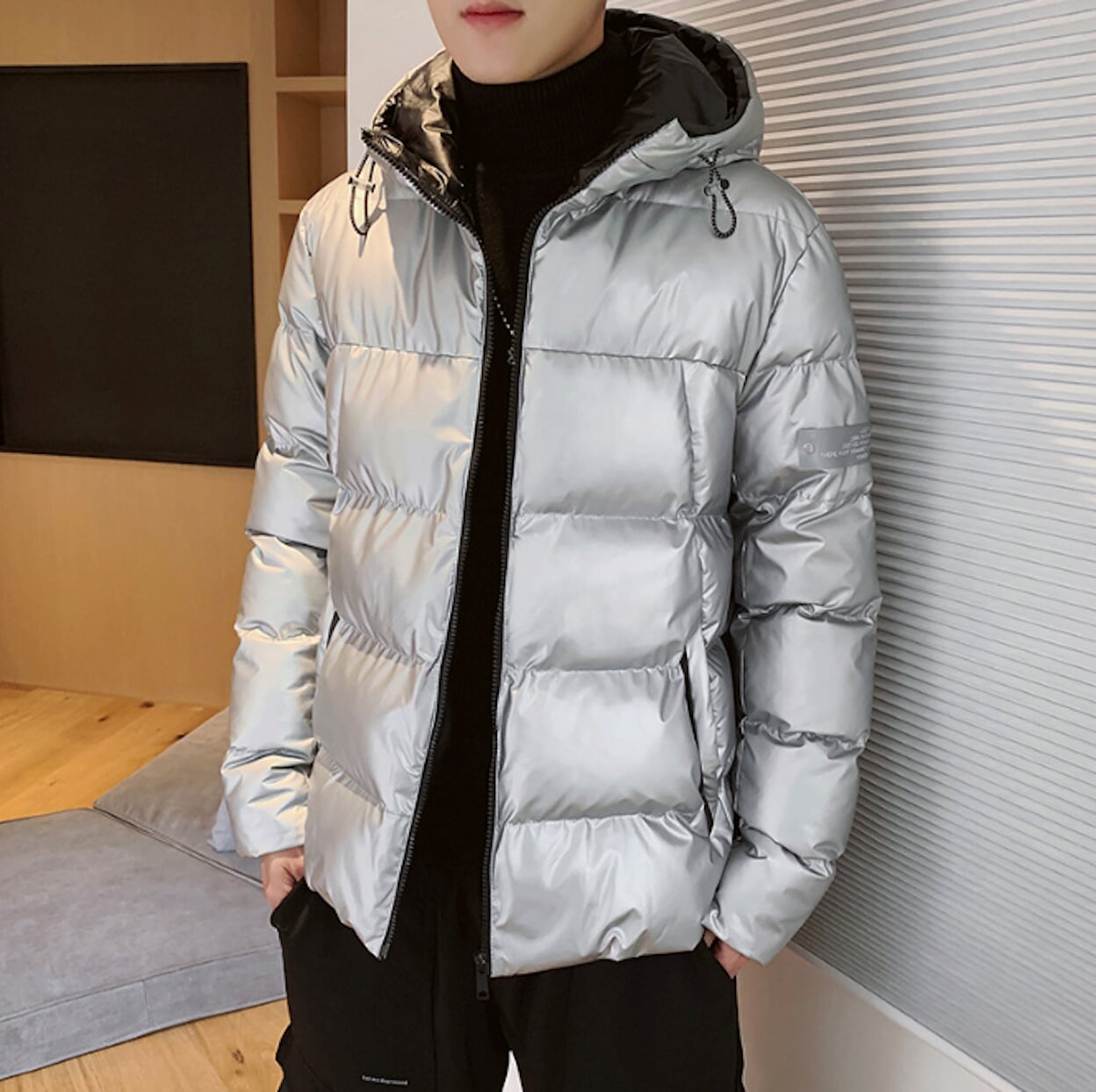Two-Toned Hooded Puffer Jacket for Men