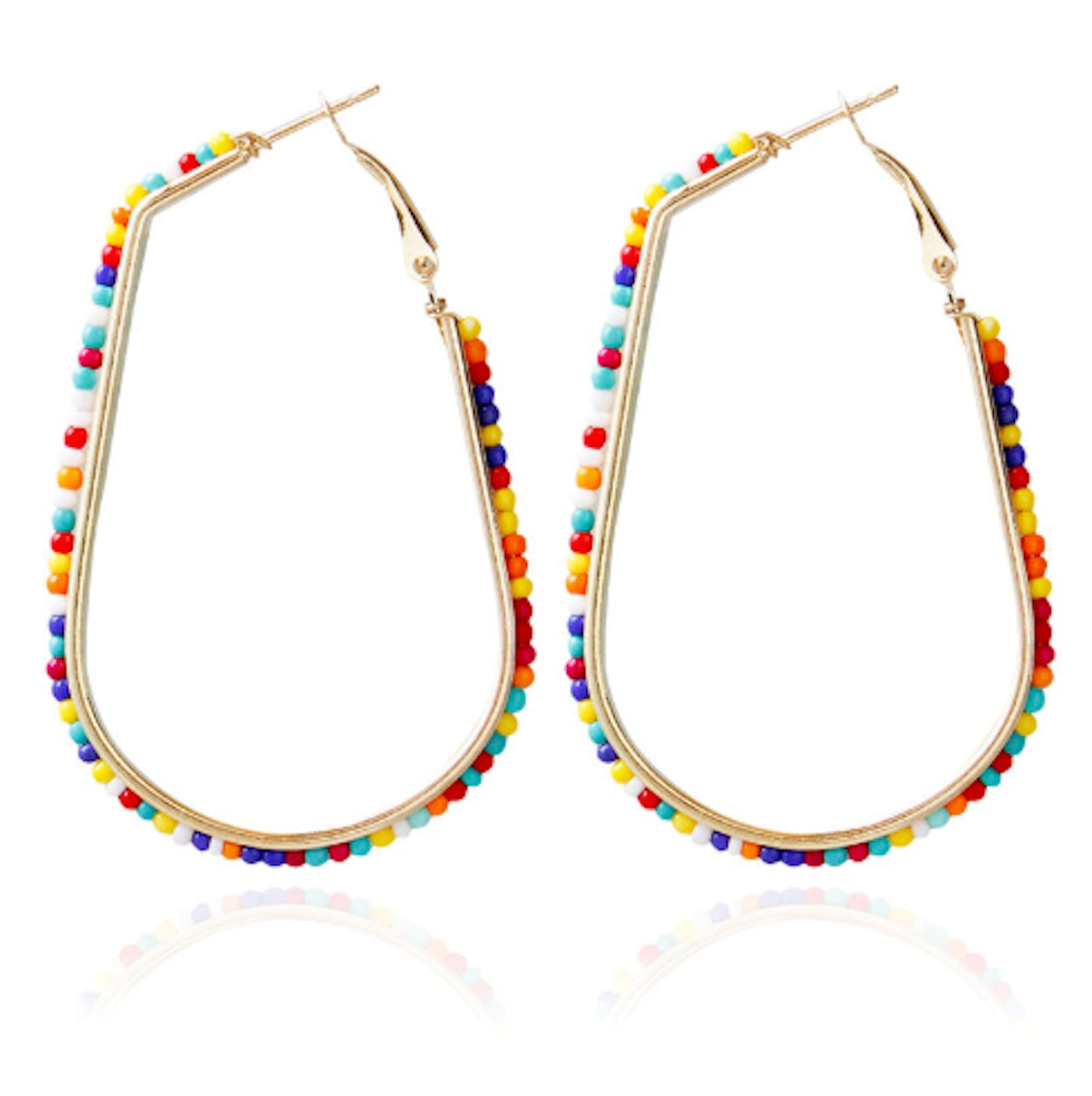 Beaded Elongated Circle Earrings