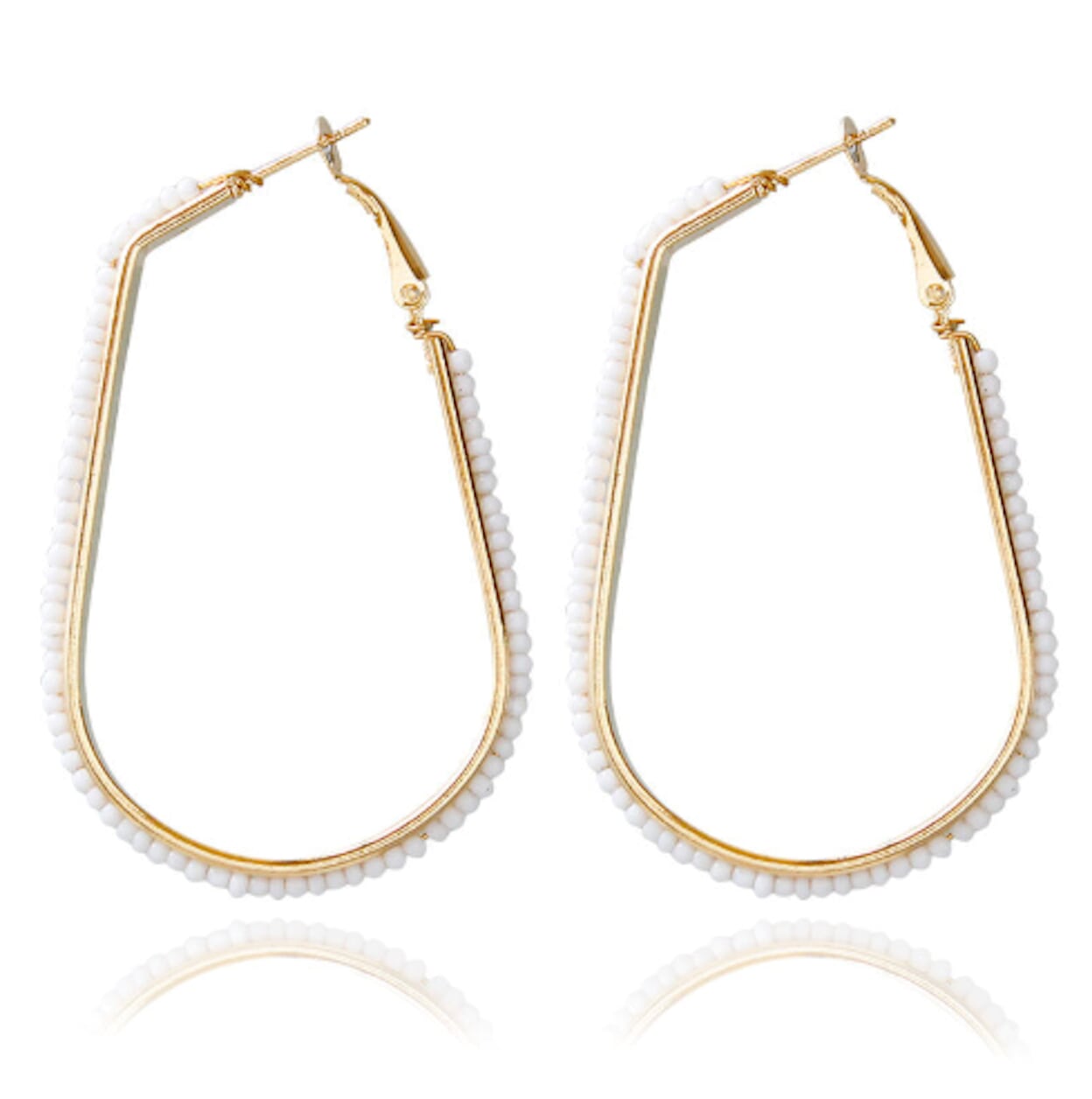 Beaded Elongated Circle Earrings