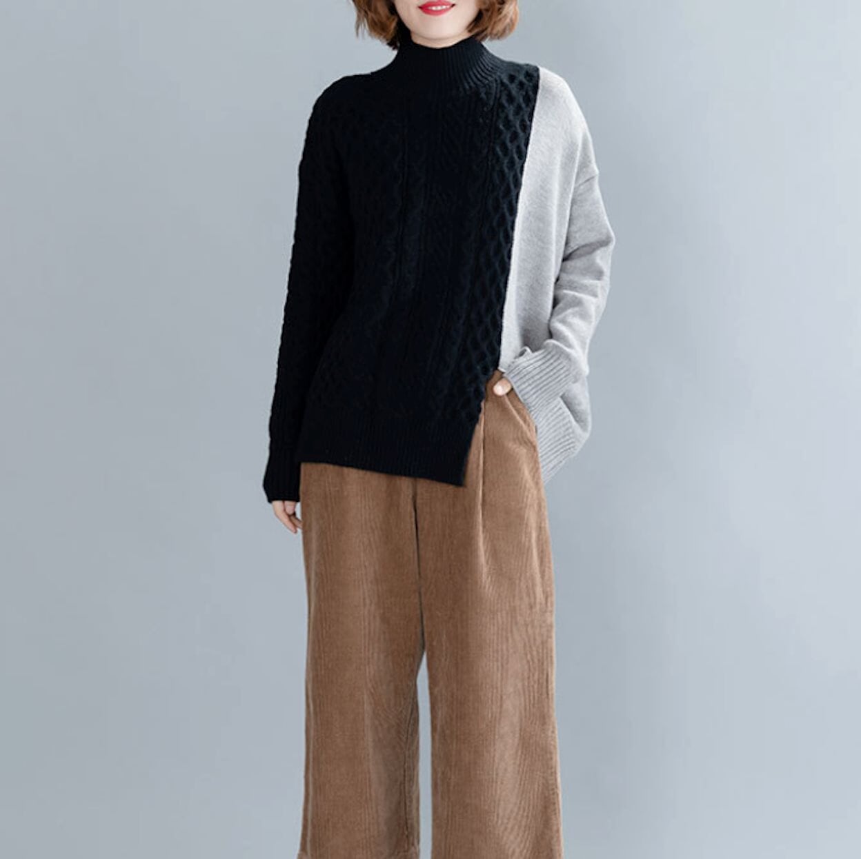 Two Color Cable Knit Pullover for Women