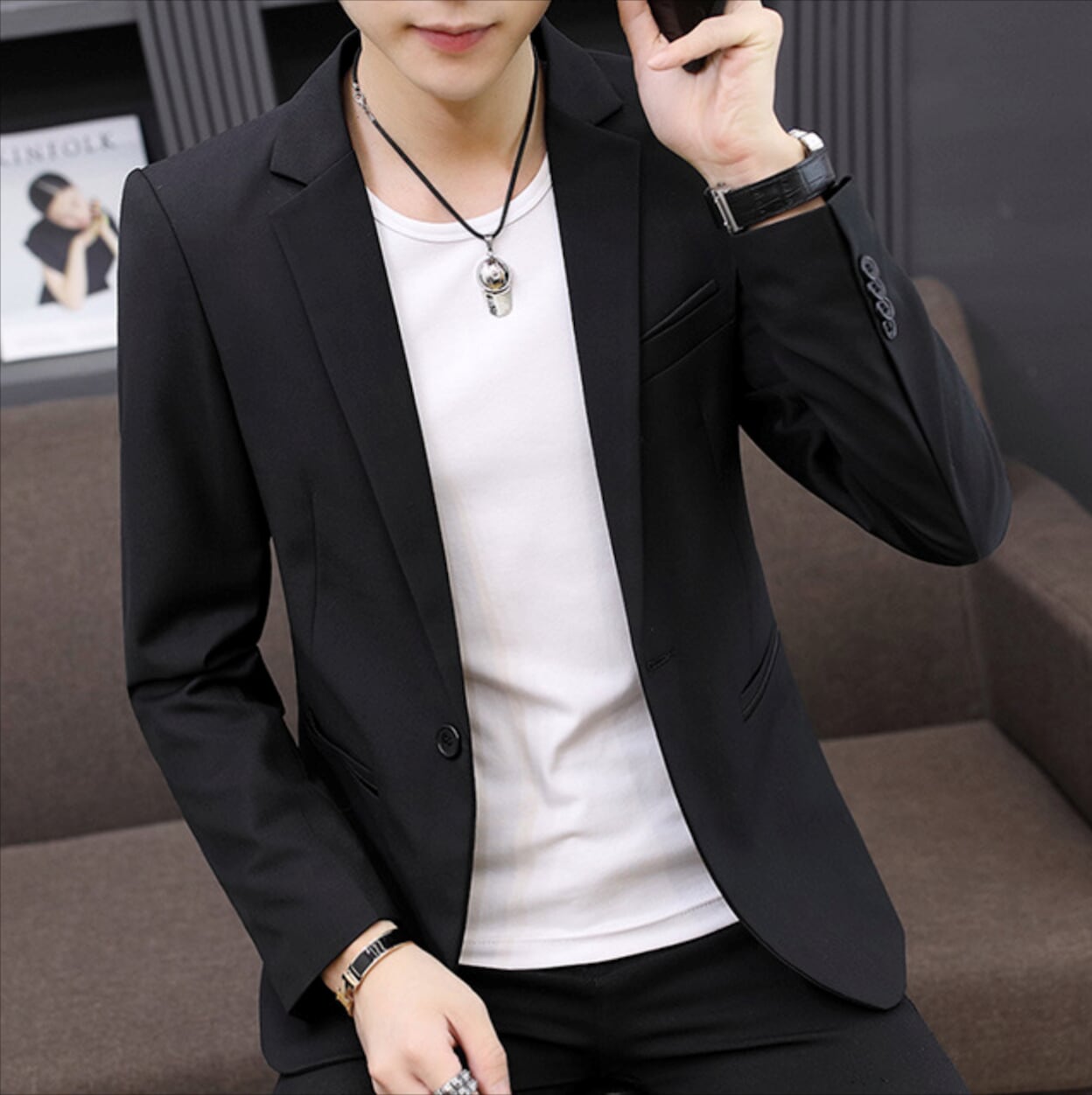 Single-Button Mens Smart Casual Jacket
