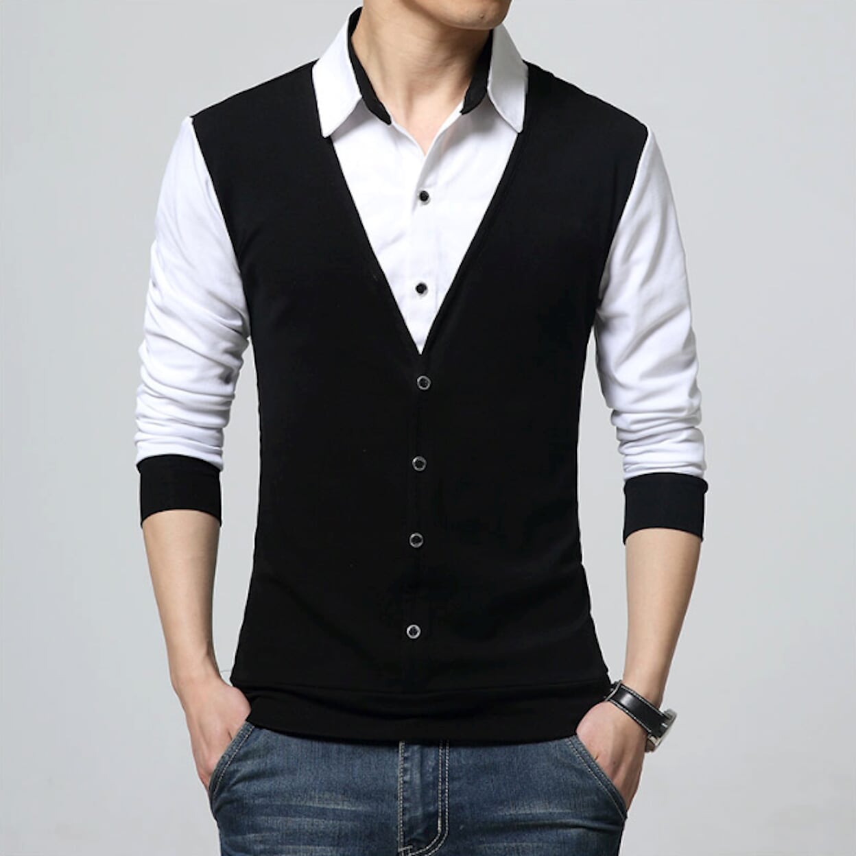 Vest-Enhanced Men's Layered Shirt