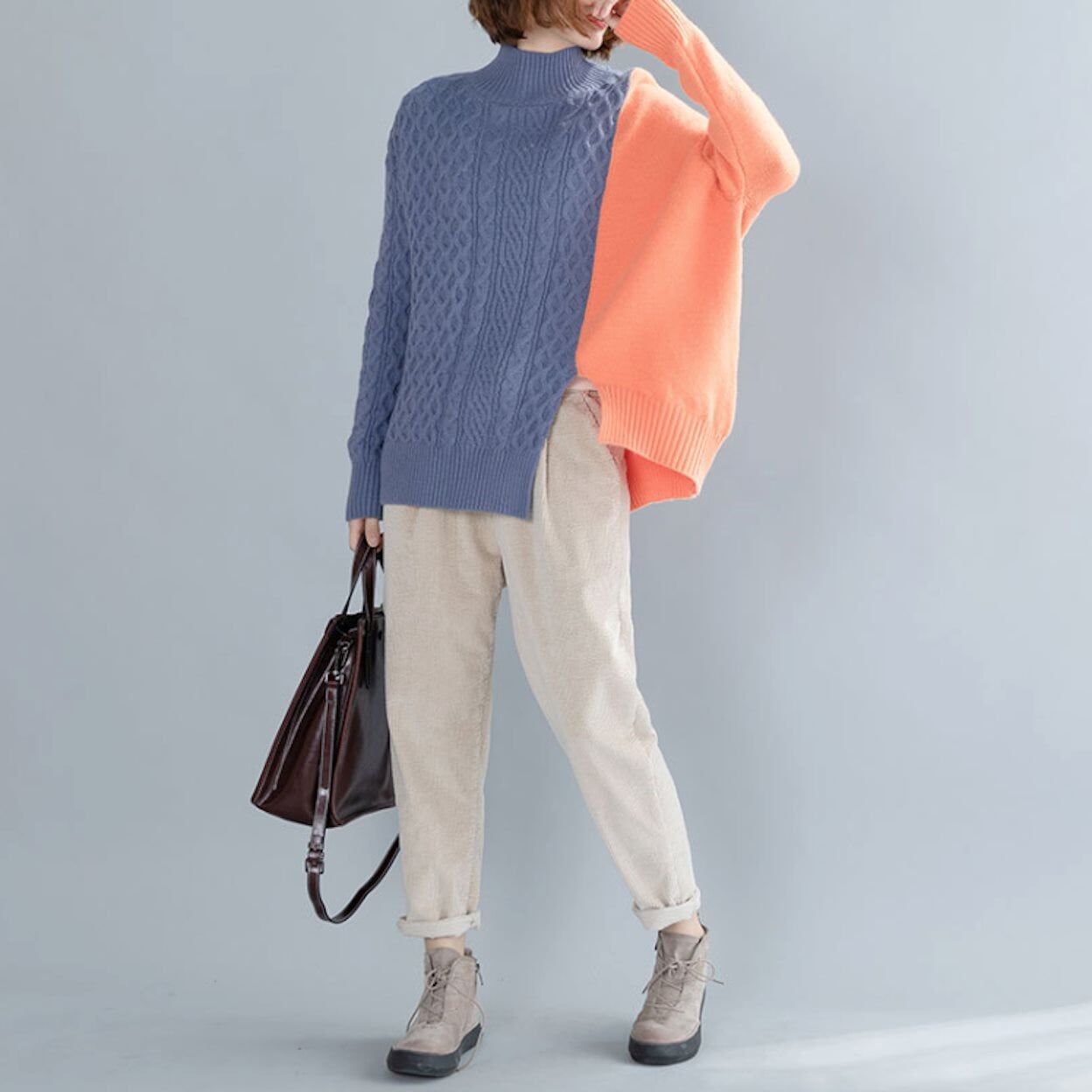 Two Color Cable Knit Pullover for Women