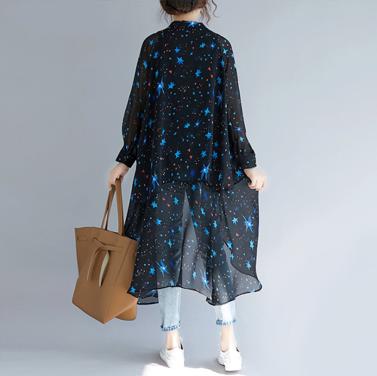 Black Asymmetrical Long Chiffon Top for Women