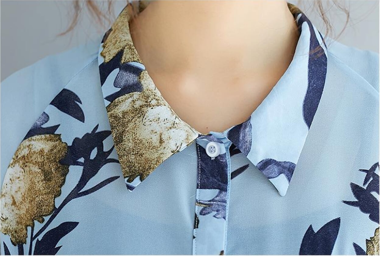 Long Printed Chiffon Blouse for Women with Asymmetric Hem