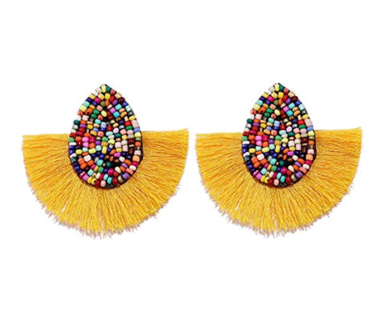 Vibrant Tasseled Waterdrop Earrings with Beaded Accents