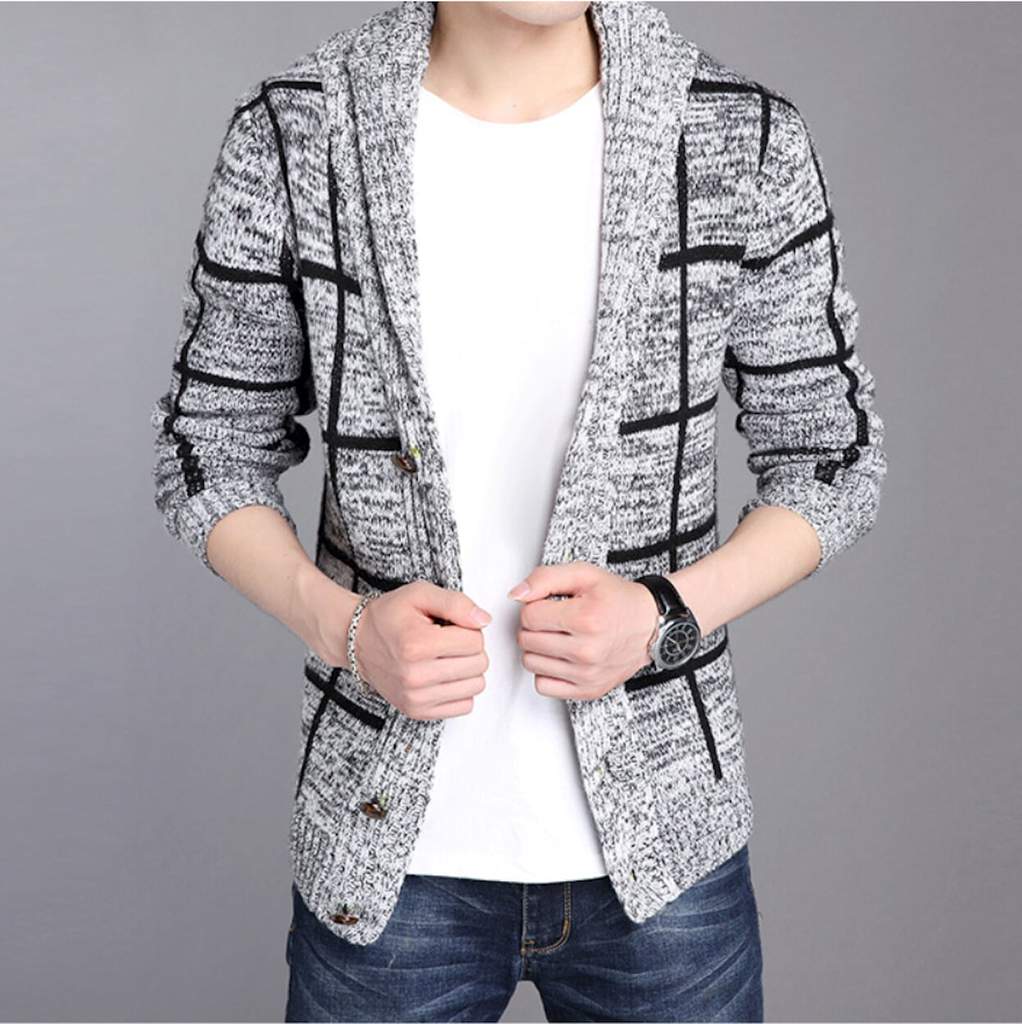 Gray Men's Cardigan with a Shawl Neckline