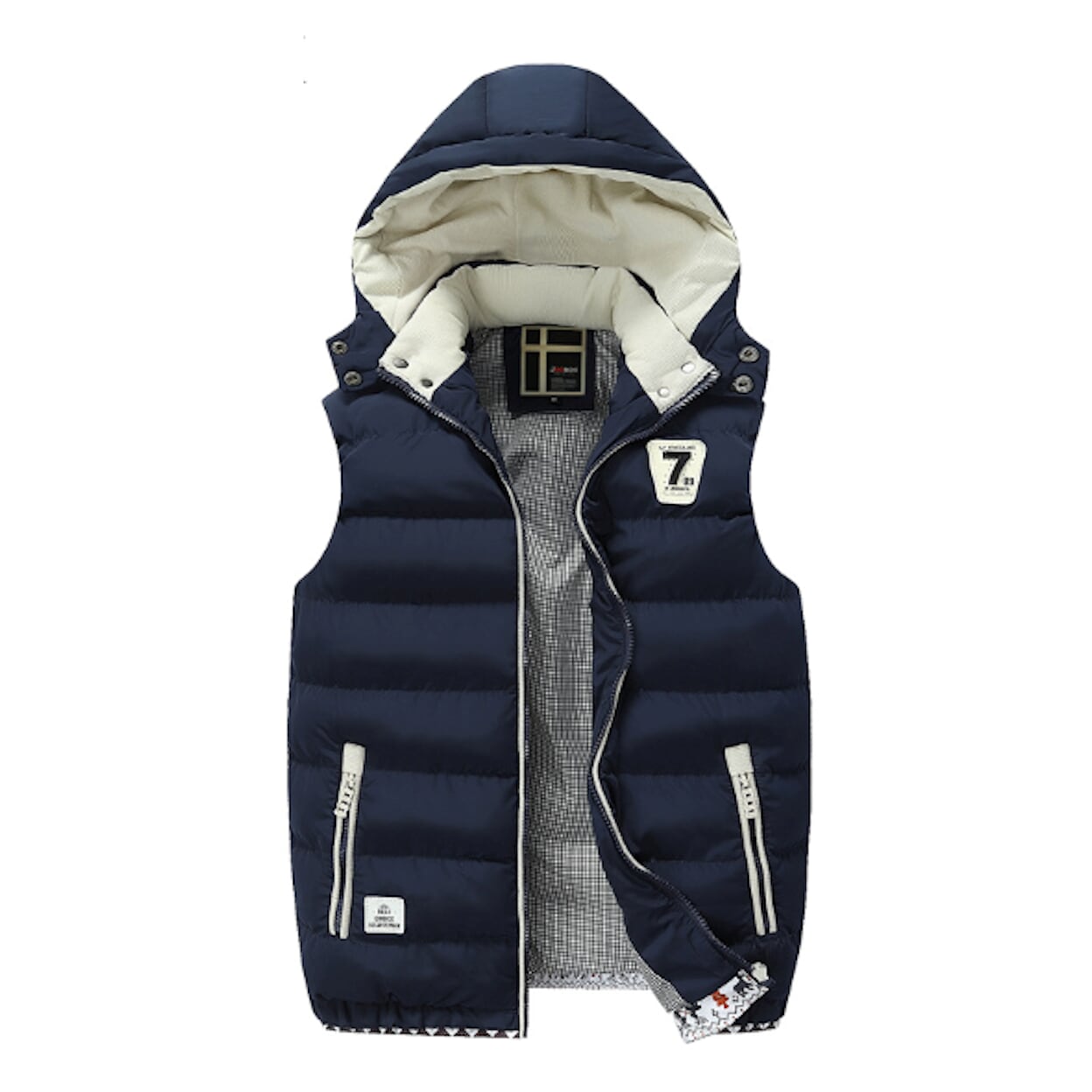 Two Tone Black Winter Puffy Vest with Hood for Men