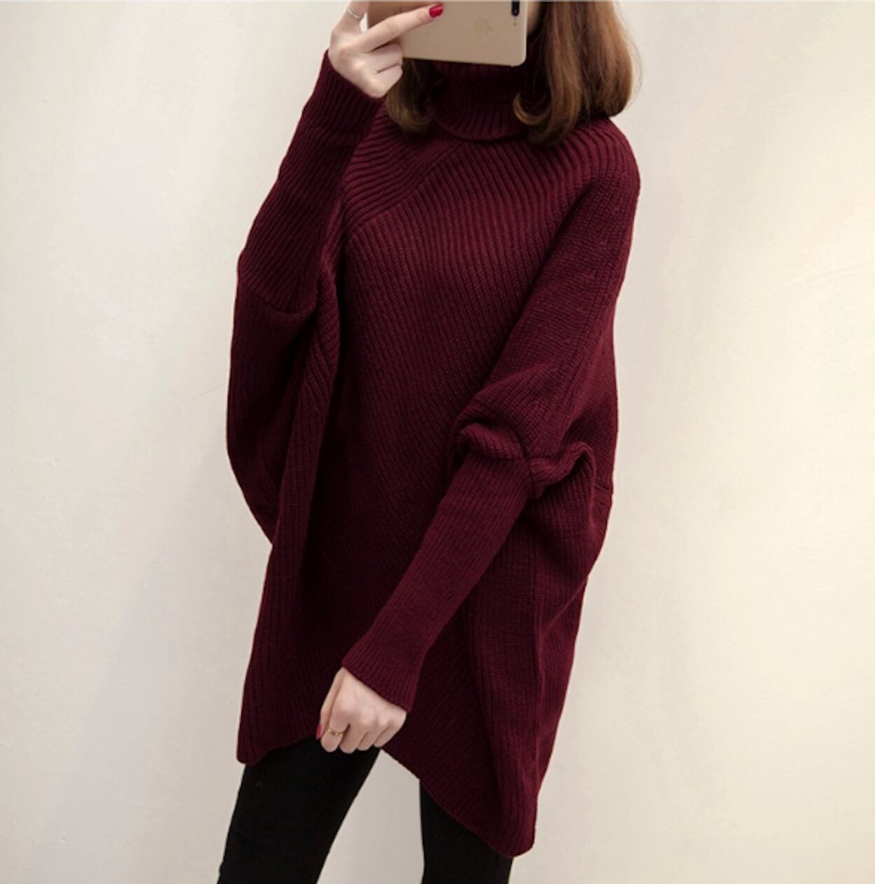 Turtleneck Batwing Sweater for Women
