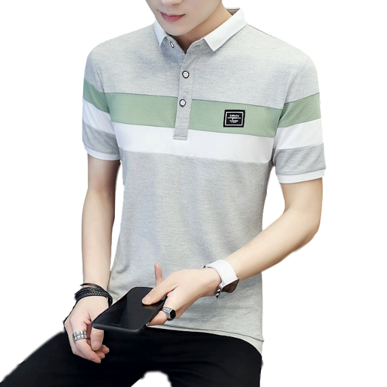Slim Fit Wide Striped Polo Shirt for Men with Solid Back Panel