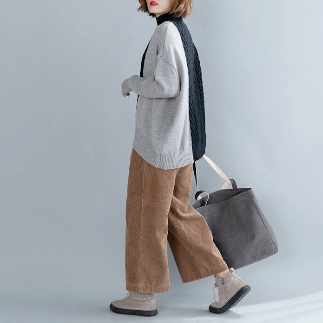 Two Color Cable Knit Pullover for Women
