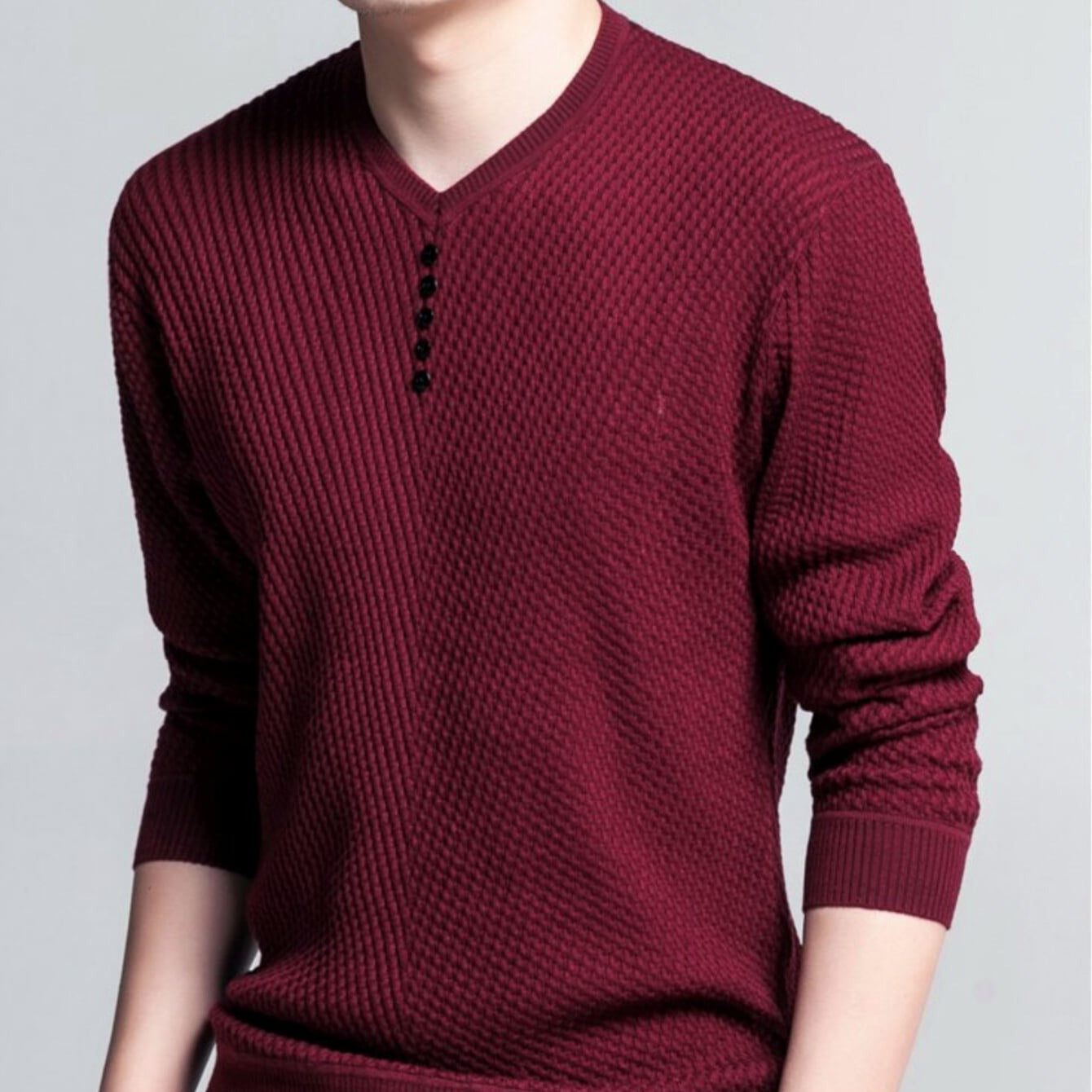 Casual V-Neck Sweater for Men with Buttoned Design