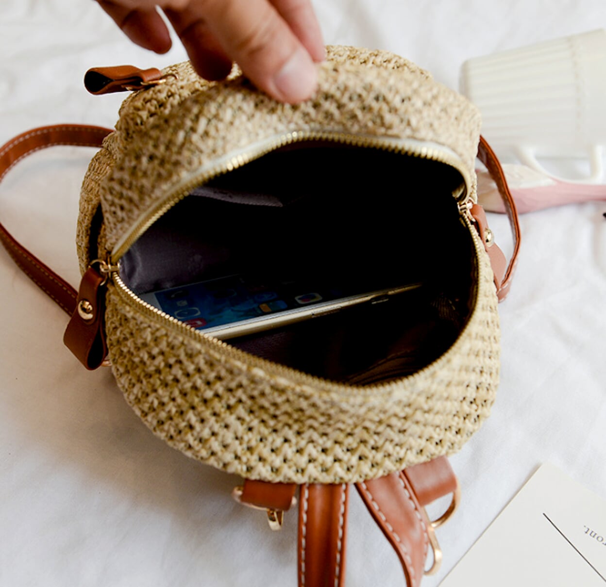 Compact Straw Backpack