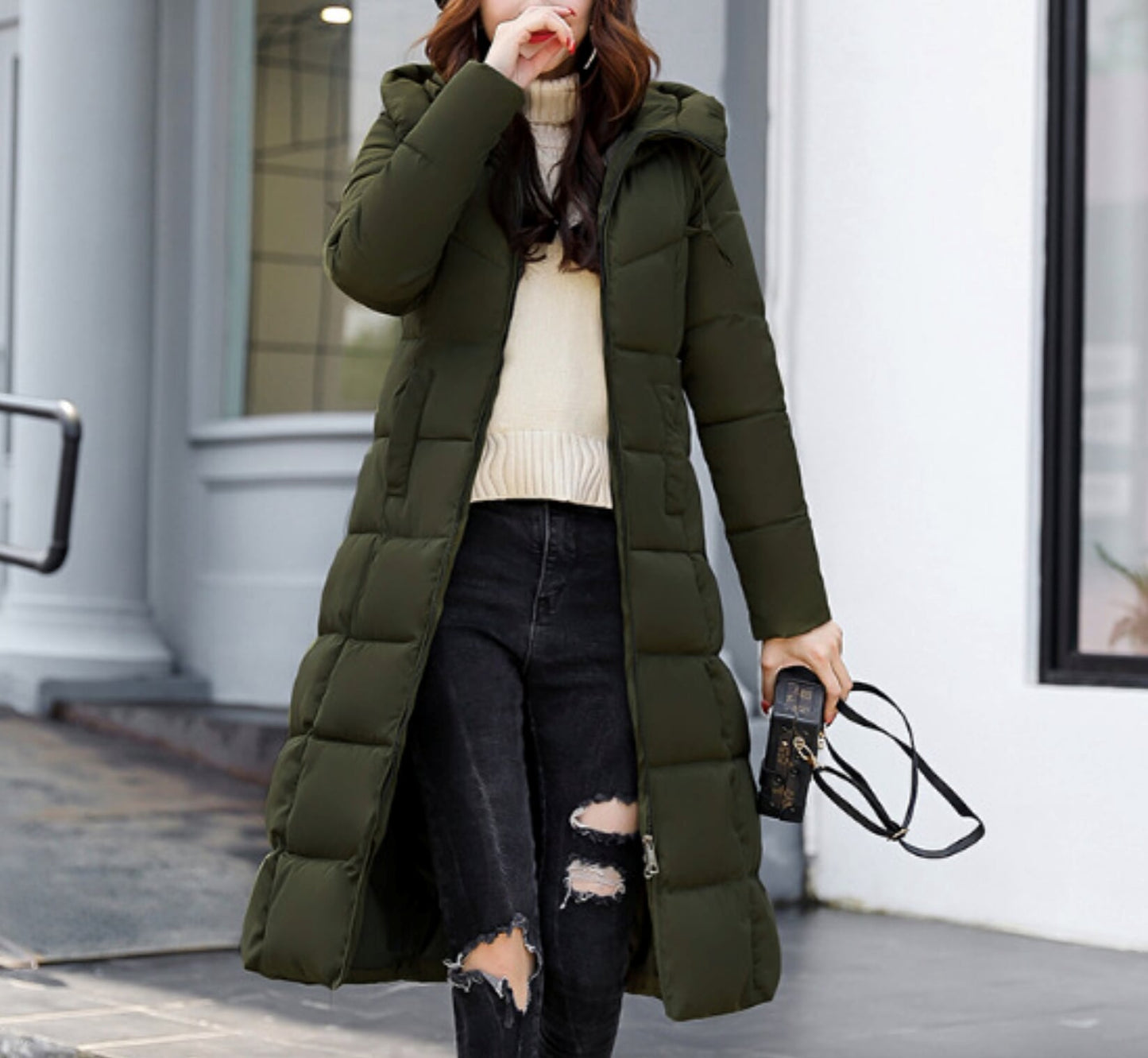 Long Hooded Puffer Jacket for Women