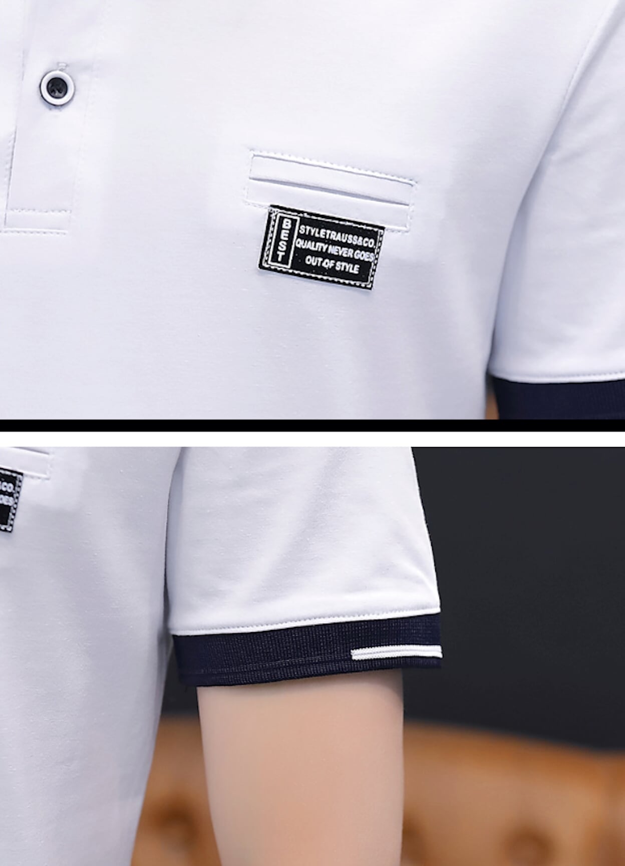 Two Tone Polo Shirt for Men with Short Sleeves