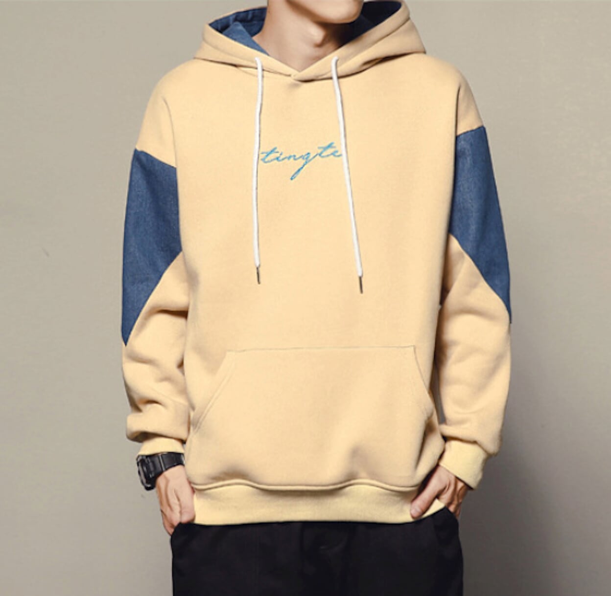 Two Tone Pocketed Hoodie for Men