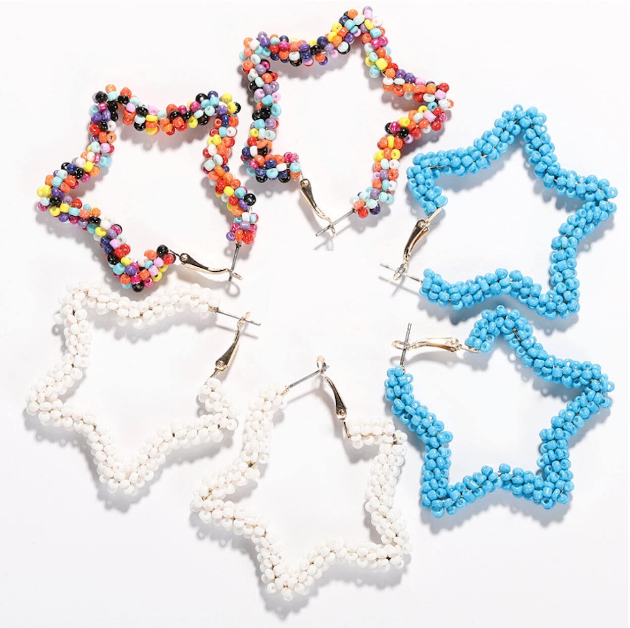 Star-shaped Beaded Hoop Earrings