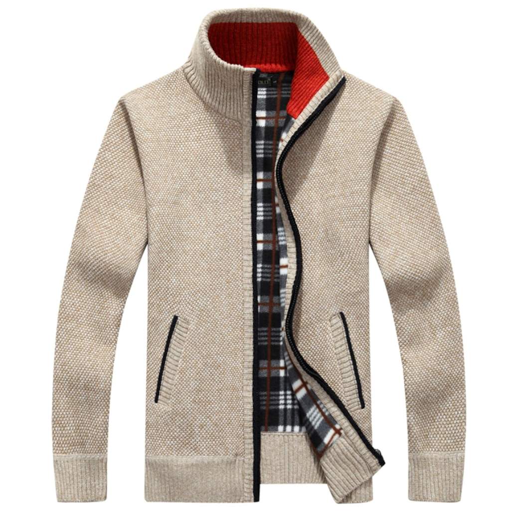 Slim Fit Zipper Cardigan for Men with Stand-Up Collar