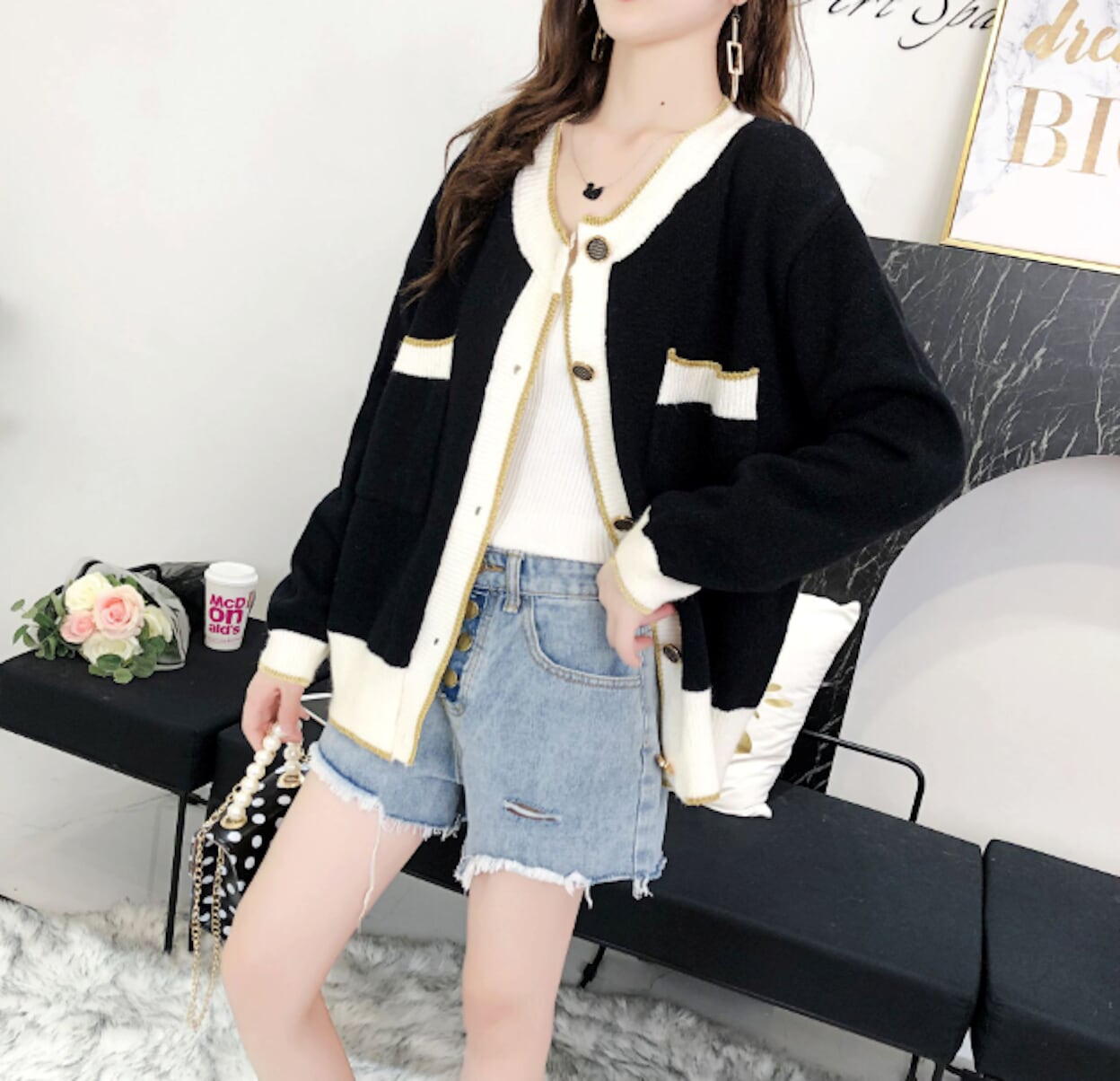 Two Tone Women's Button-Up Cardigan - Clarifying the Essence of the Product while Distinguishing It from the Original