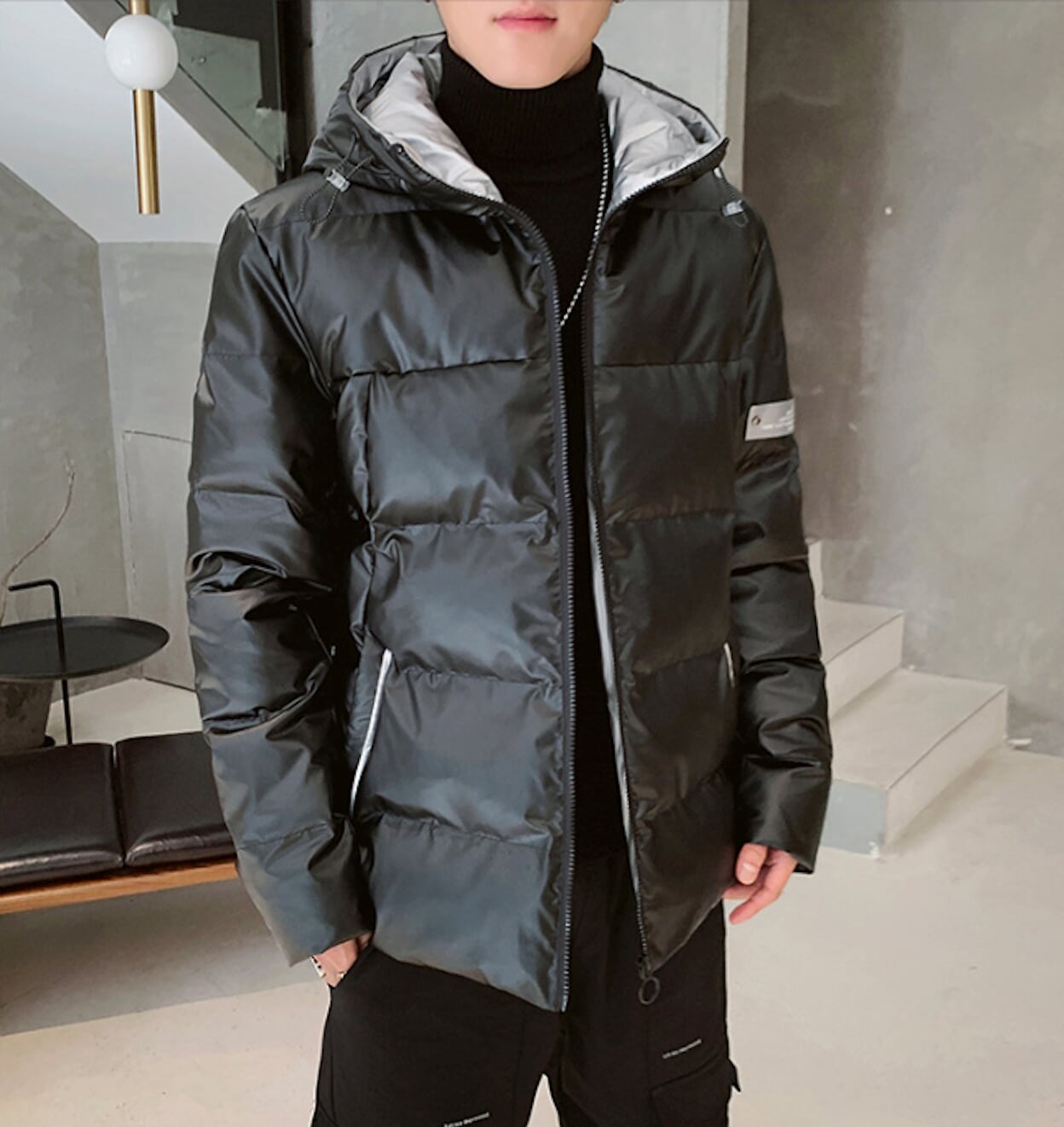 Two-Toned Hooded Puffer Jacket for Men