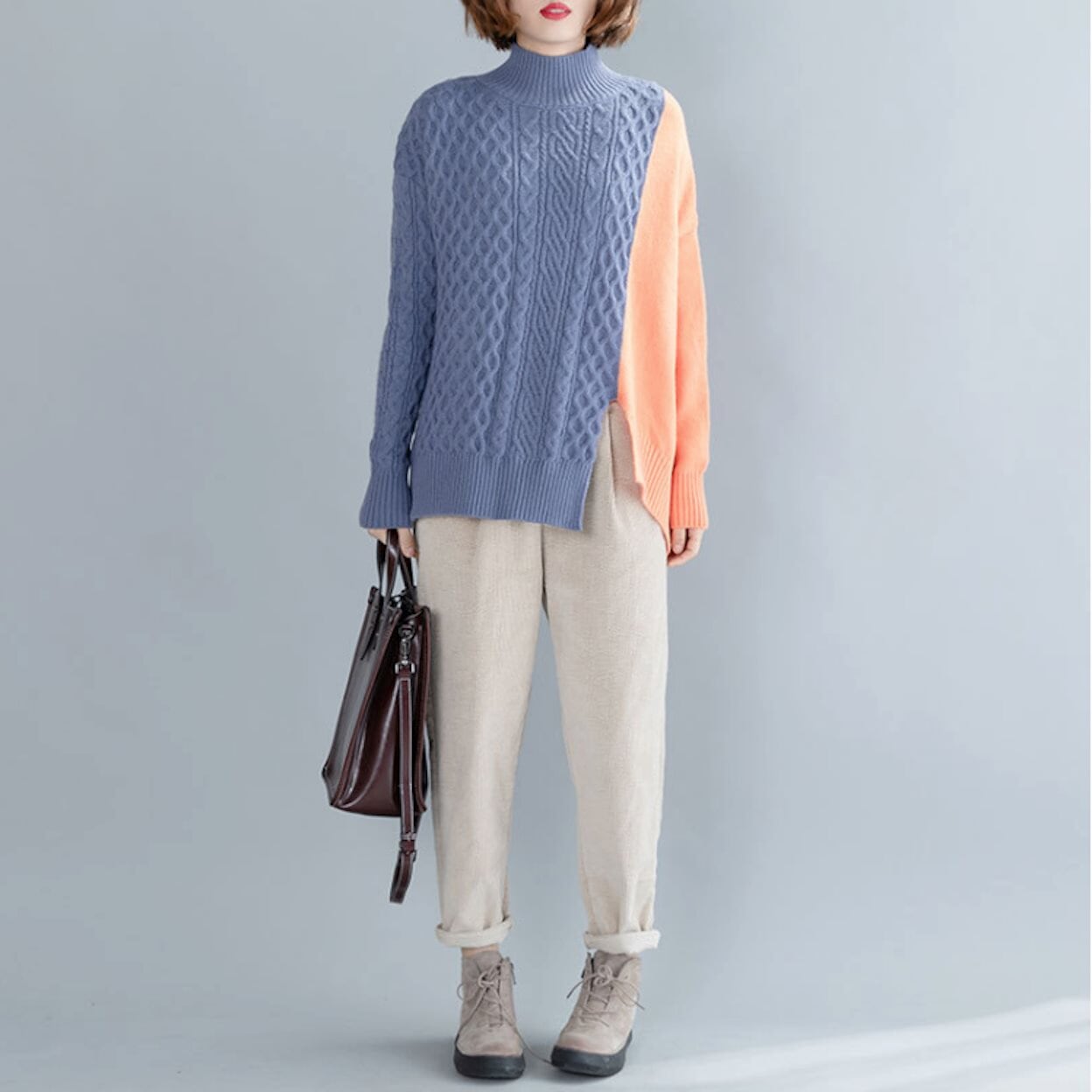 Two Color Cable Knit Pullover for Women