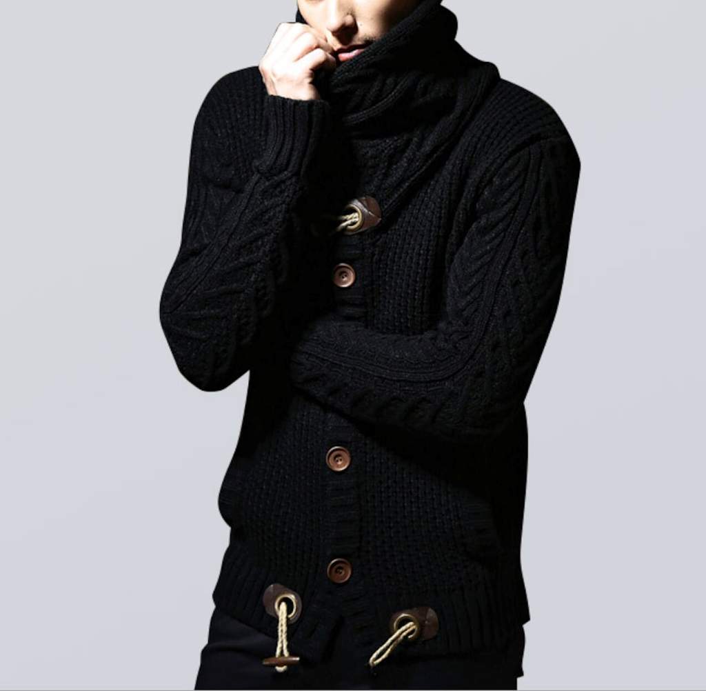 Horn Button Men's Cardigan with Shawl Collar