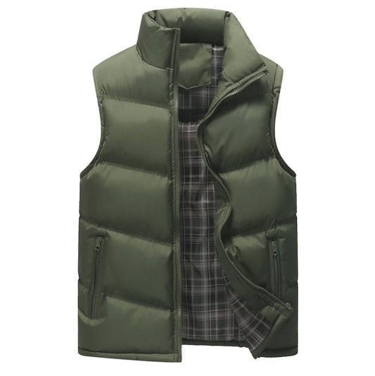 Army Green Winter Puffer Vest with Zip-Up Design for Men