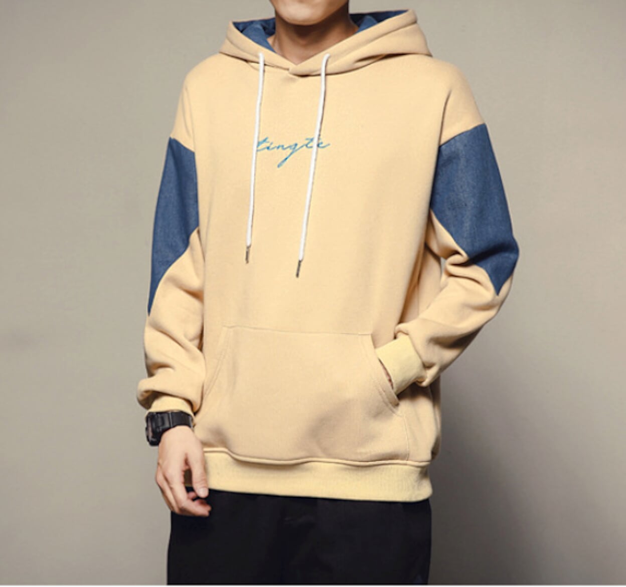Two Tone Pocketed Hoodie for Men