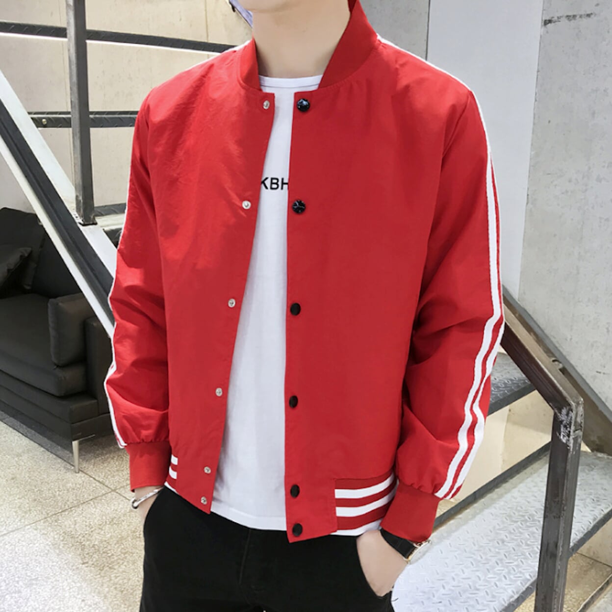 Baseball Jacket for Men with Stripes