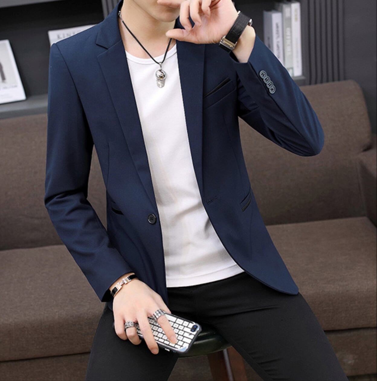 Single-Button Mens Smart Casual Jacket